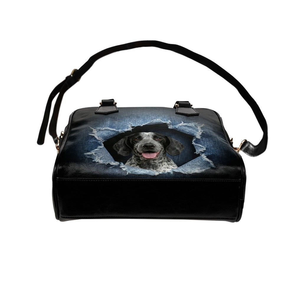 Braque d'Auvergne Ripped Denim Print Shoulder Handbag