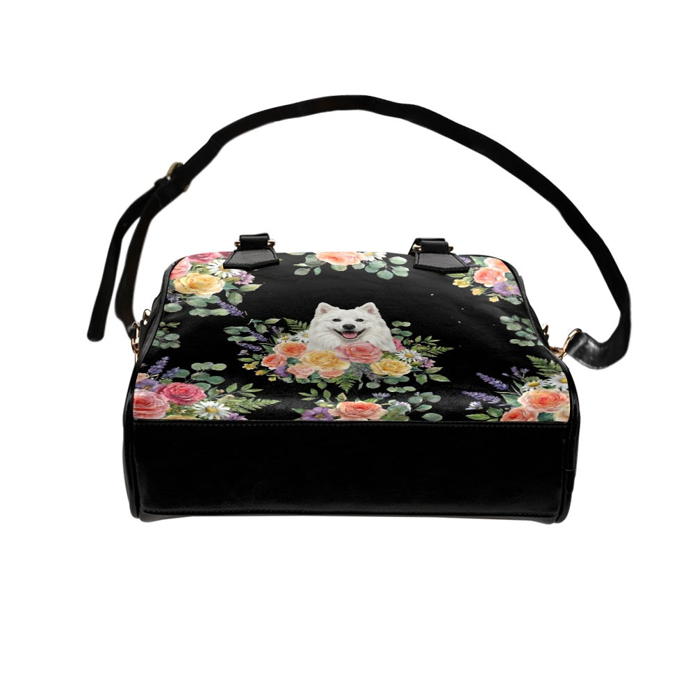 American Eskimo Dog Flower Shoulder Handbag