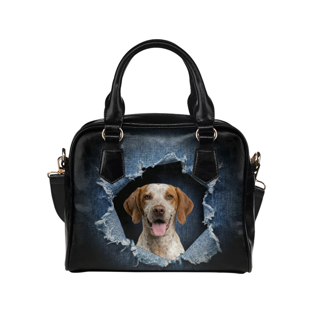 Braque du Bourbonnais Ripped Denim Print Shoulder Handbag
