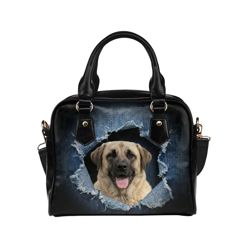 Anatolian Shepherd Dog Ripped Denim Print Shoulder Handbag