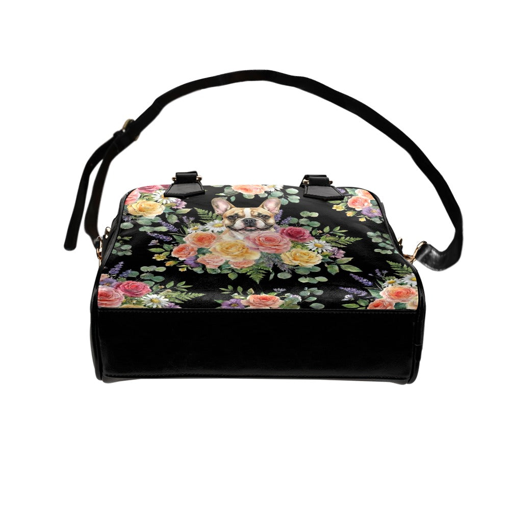 French Bulldog Flower Shoulder Handbag