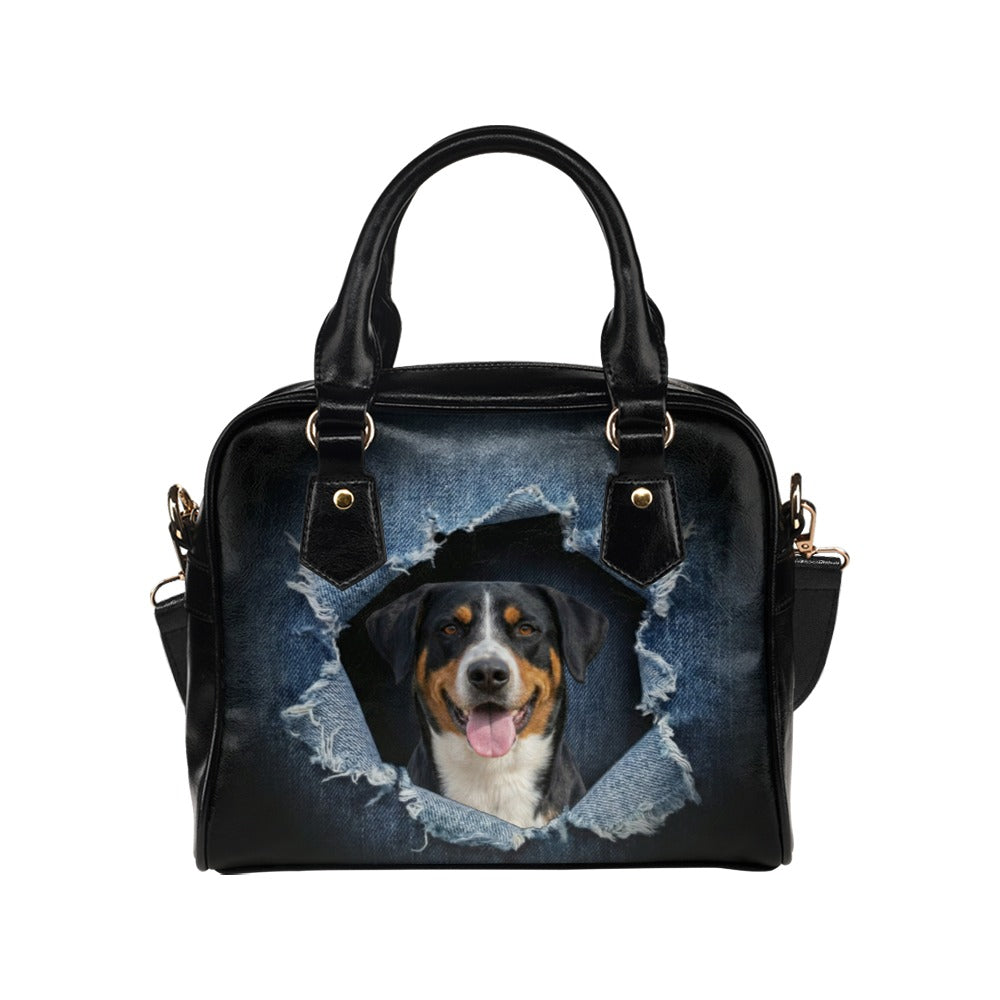 Appenzeller Sennenhund Ripped Denim Print Shoulder Handbag