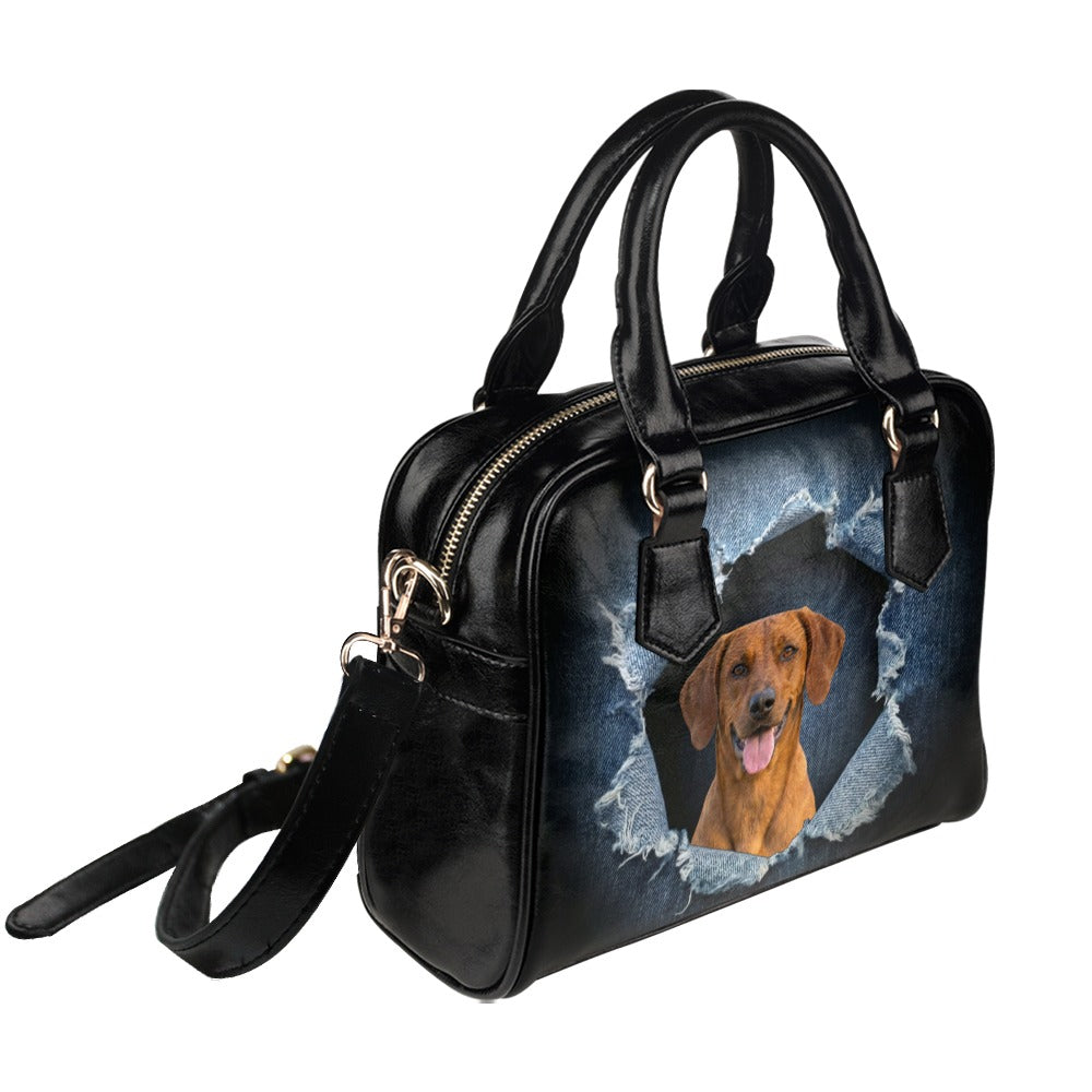 Austrian Pinscher Ripped Denim Print Shoulder Handbag