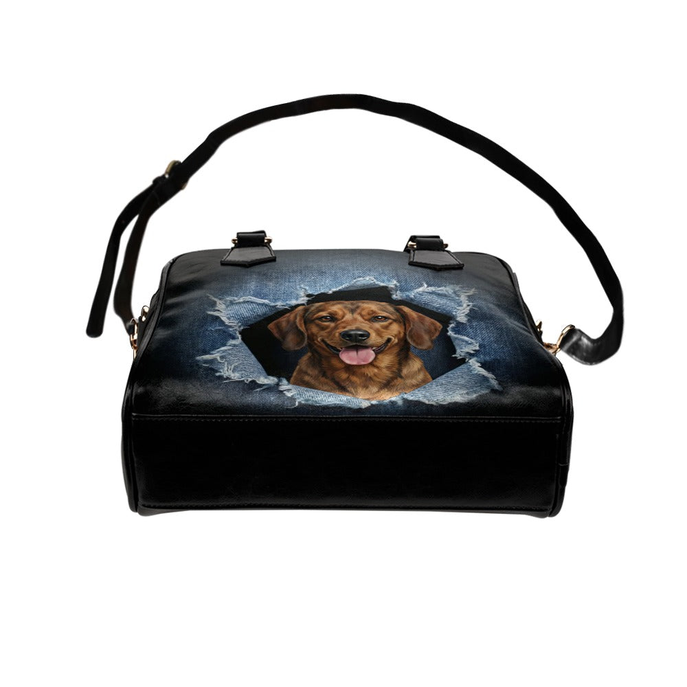 Alpine Dachsbracke Ripped Denim Print Shoulder Handbag