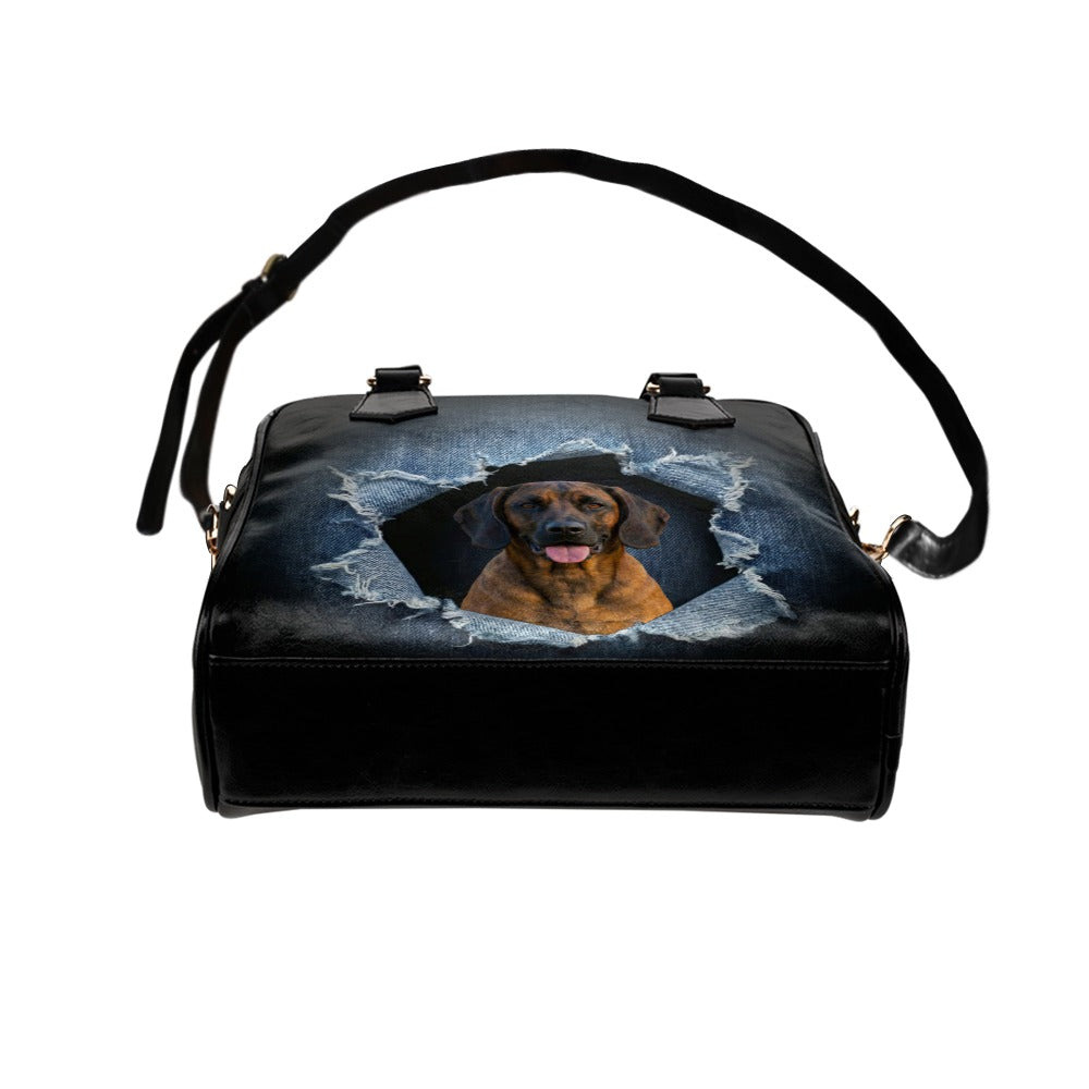 Bavarian Mountain Scent Hound Ripped Denim Print Shoulder Handbag