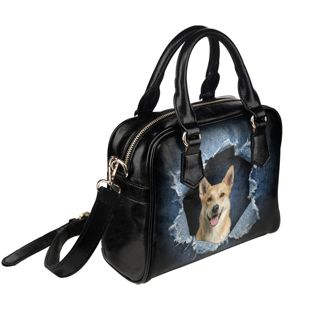 Canaan Dog Ripped Denim Print Shoulder Handbag