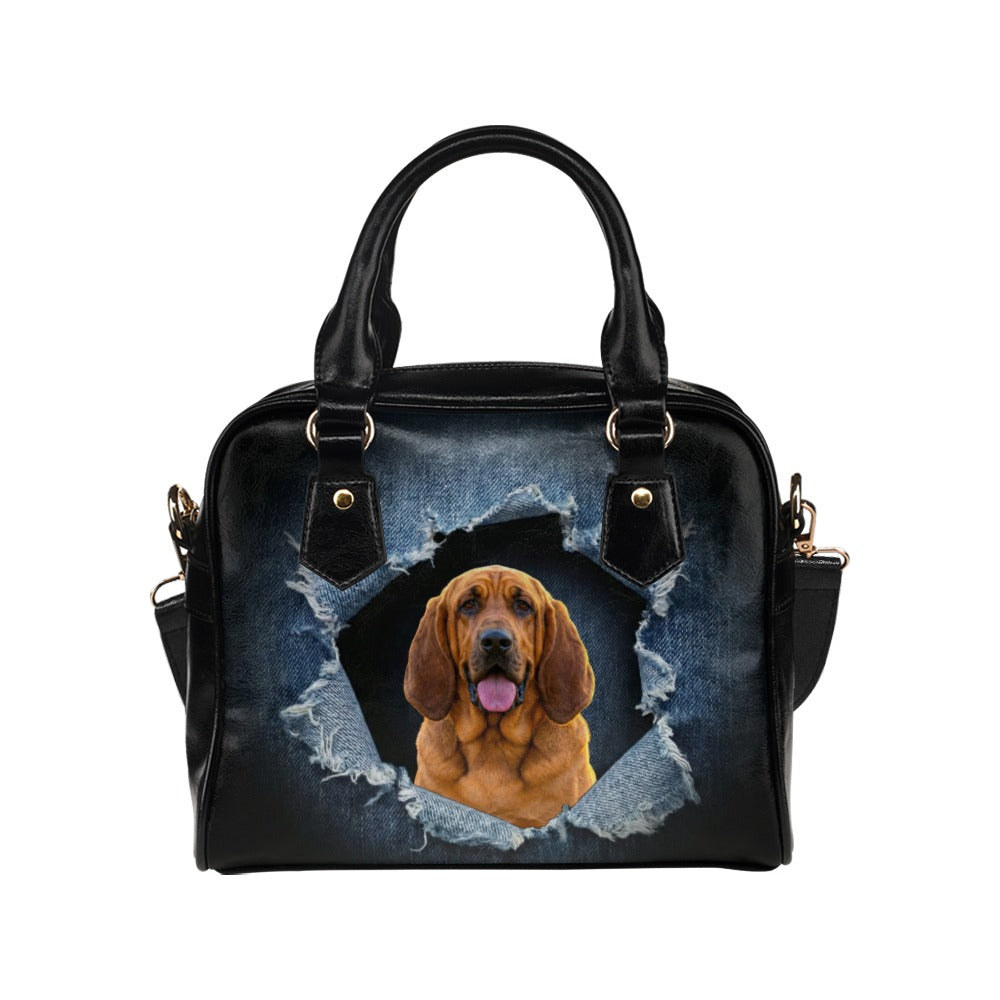 Bloodhound Ripped Denim Print Shoulder Handbag