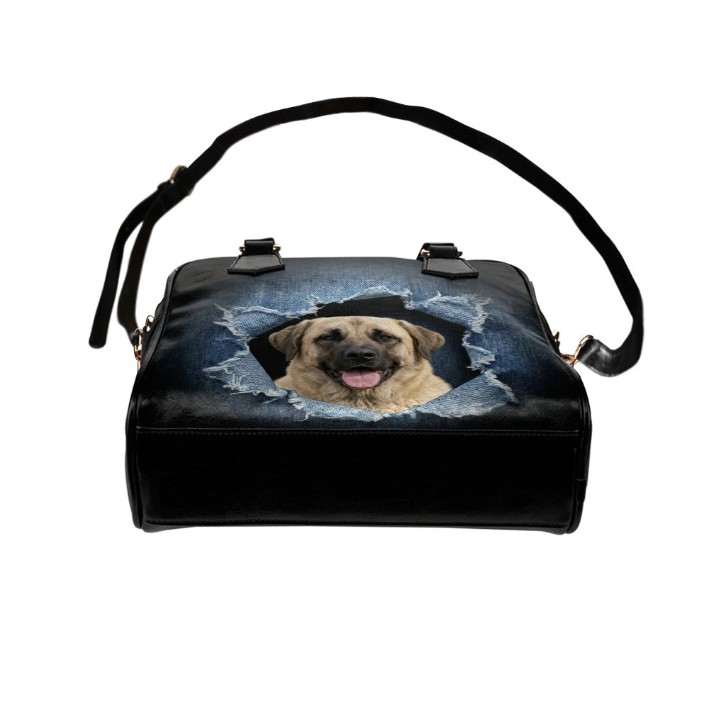 Anatolian Shepherd Dog Ripped Denim Print Shoulder Handbag