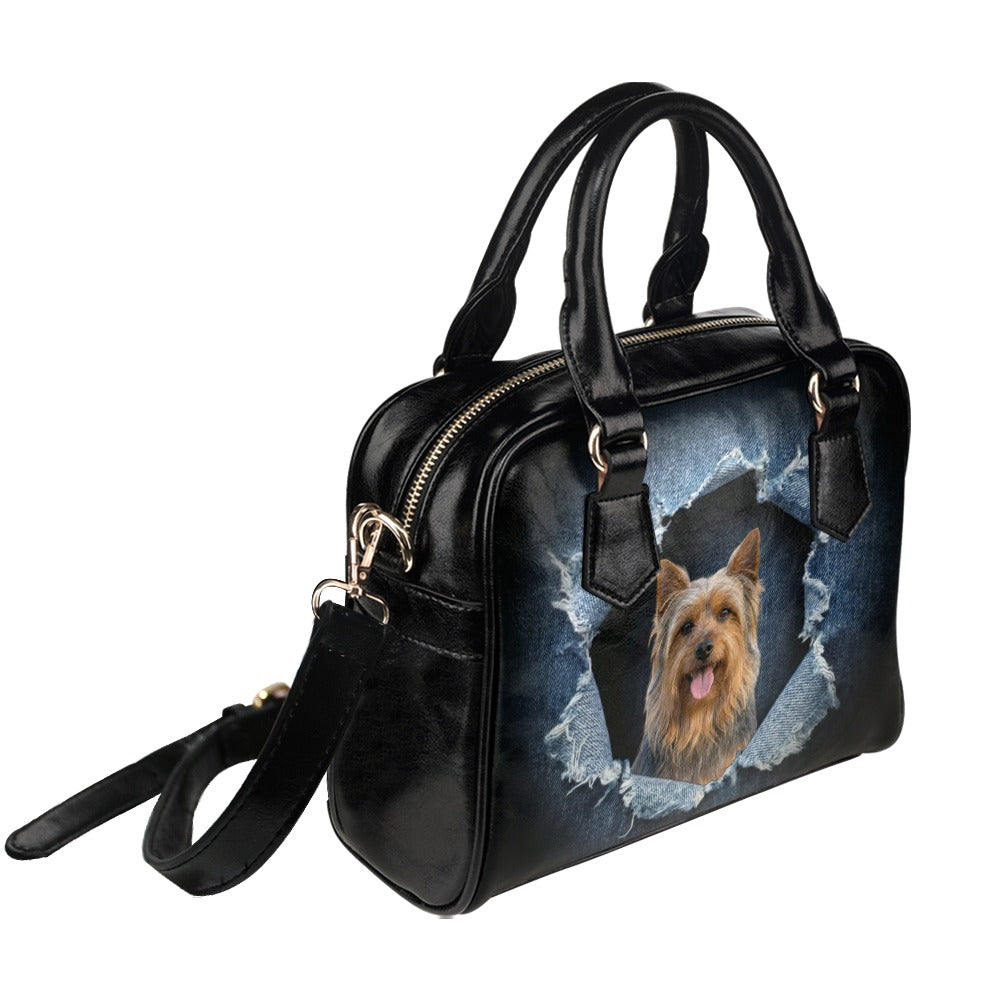 Australian Silky Terrier Ripped Denim Print Shoulder Handbag