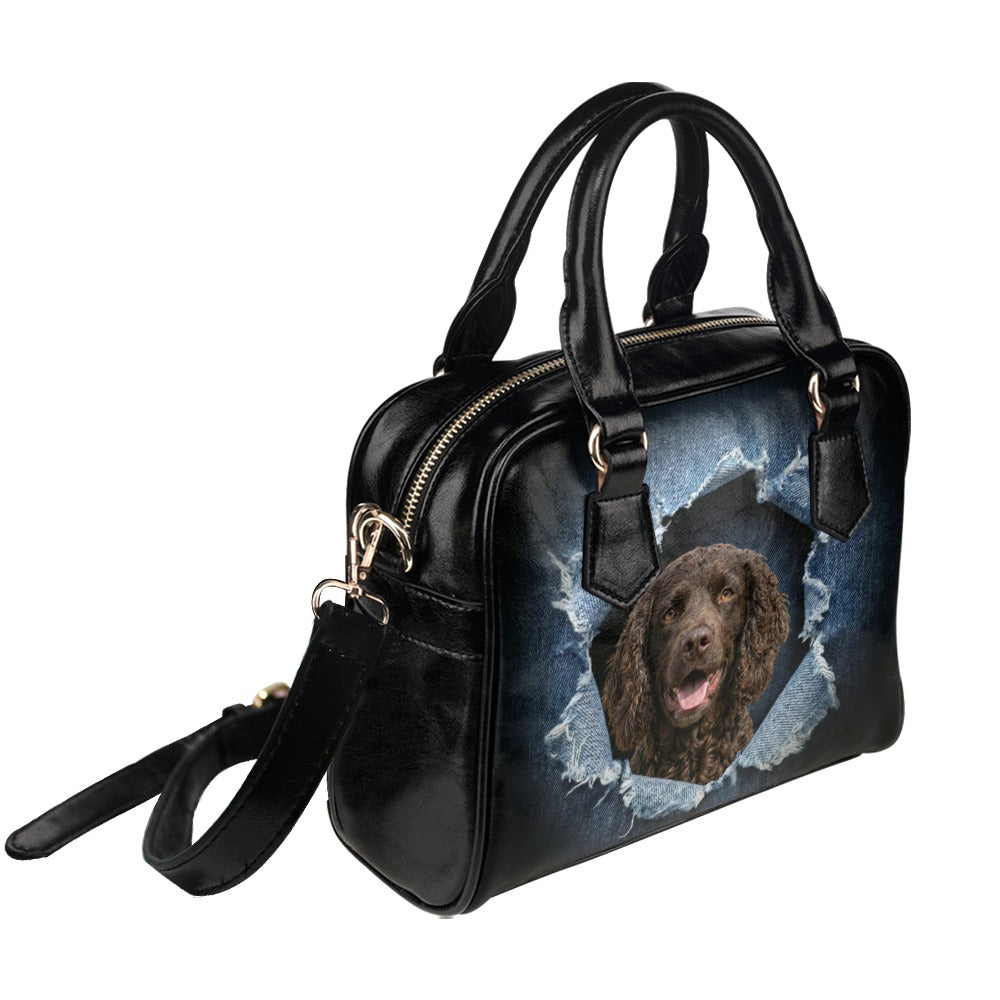 American Water Spaniel Ripped Denim Print Shoulder Handbag