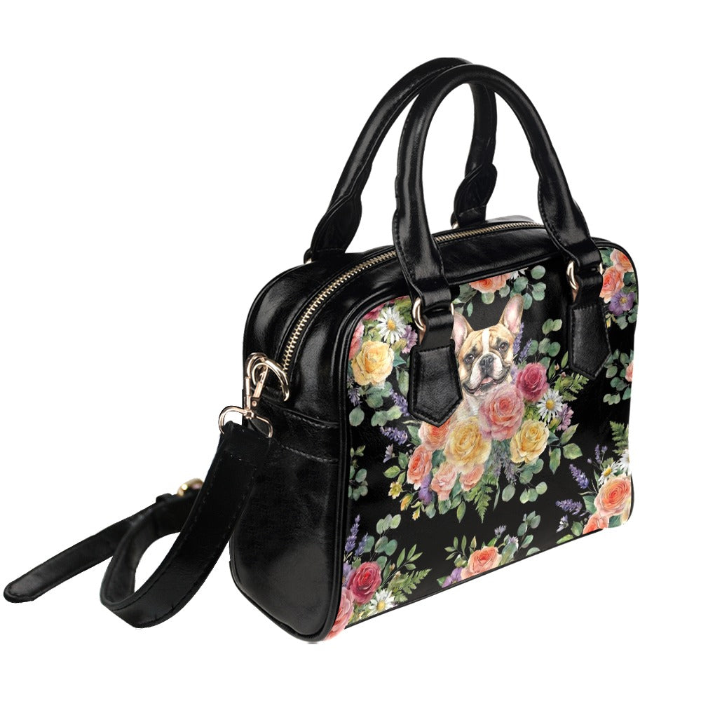 French Bulldog Flower Shoulder Handbag