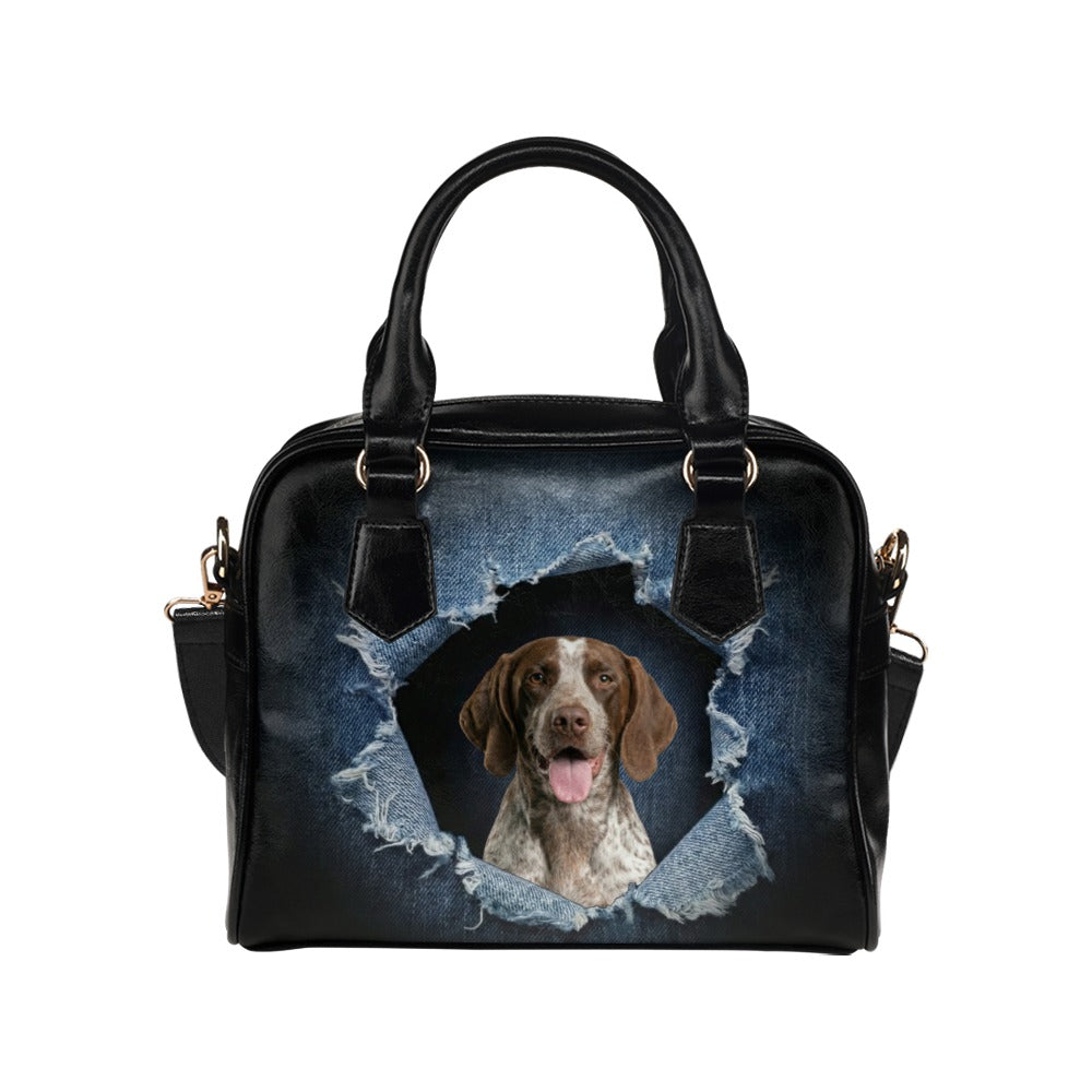 Braque Français (Pyrenees) Ripped Denim Print Shoulder Handbag