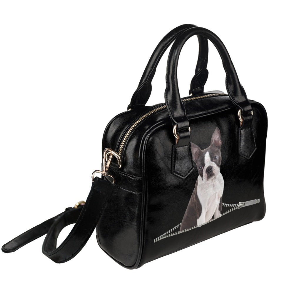 Boston Terrier Dog Zip Shoulder Handbag