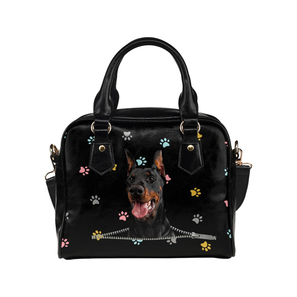 Doberman Pinscher Zip Colorful Paws Shoulder Handbag