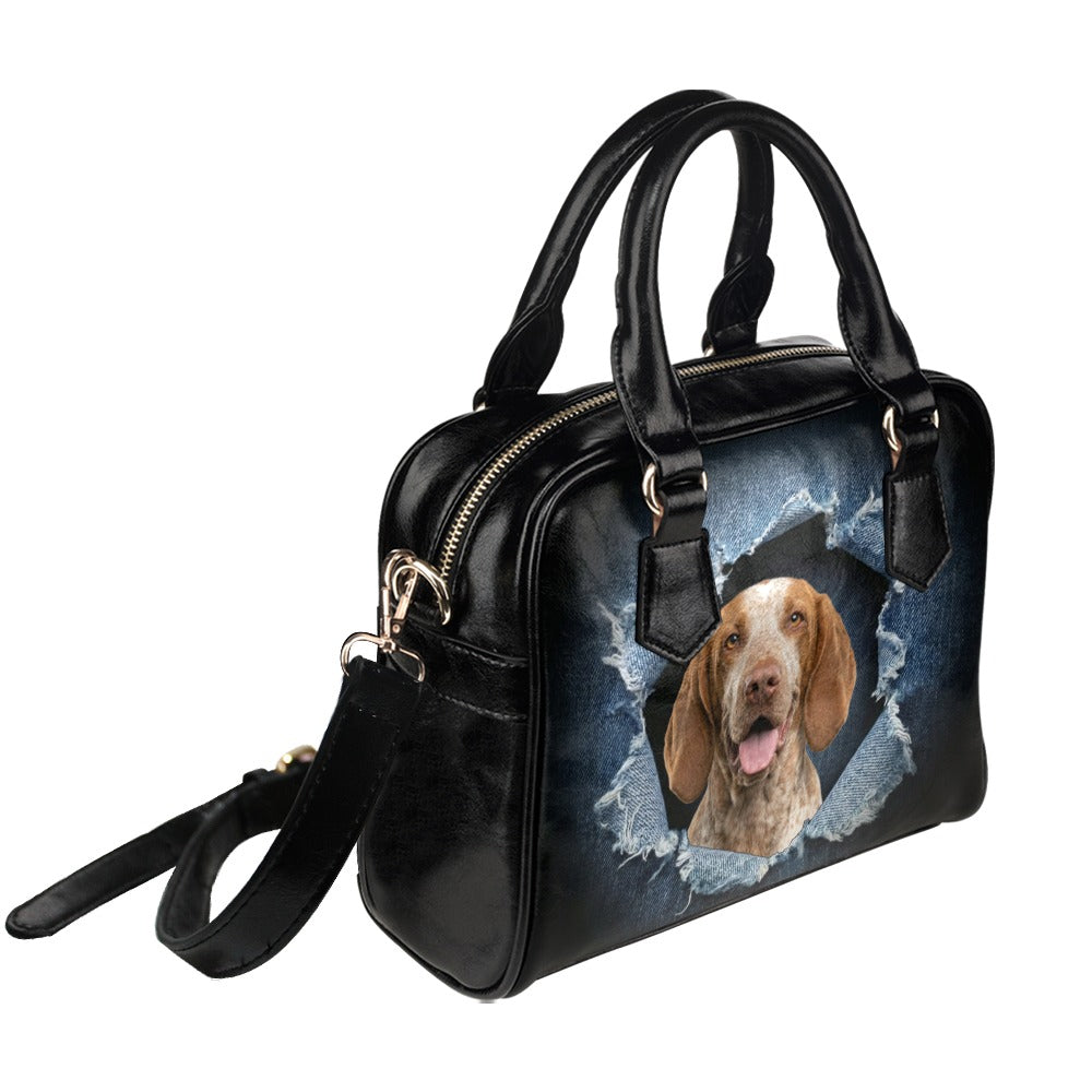 Bracco Italiano Ripped Denim Print Shoulder Handbag
