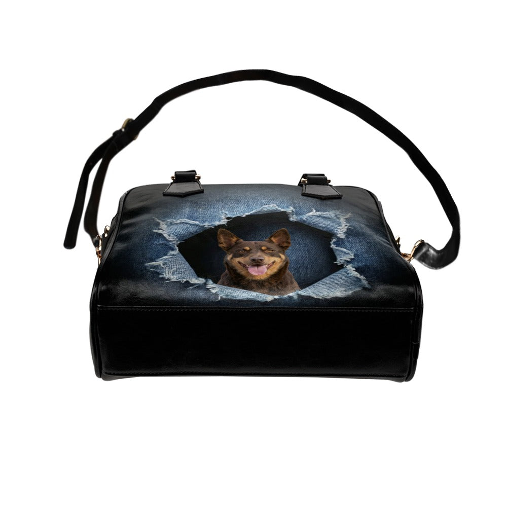 Australian Kelpie Ripped Denim Print Shoulder Handbag