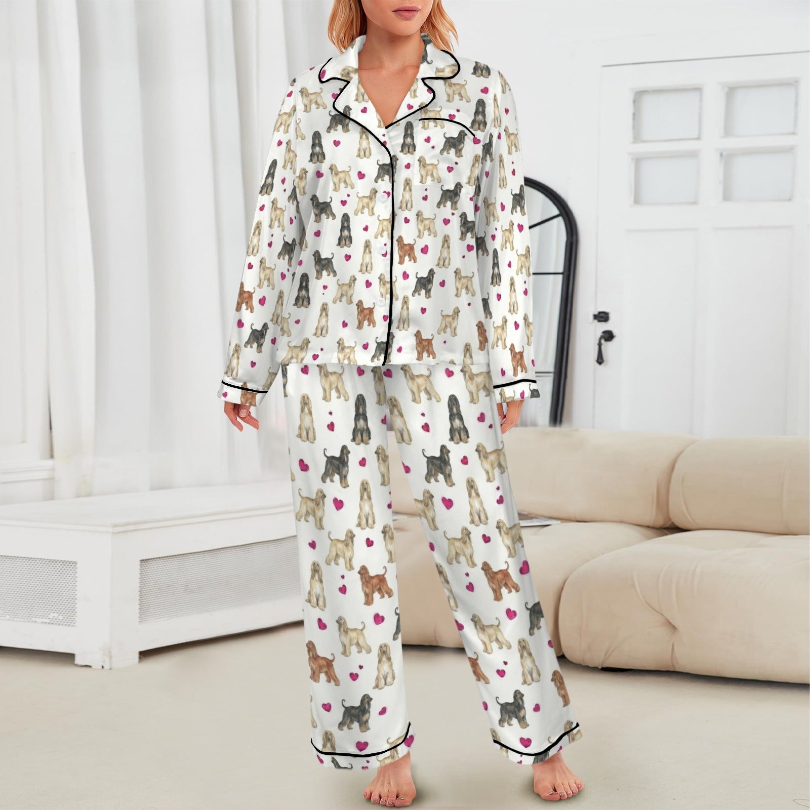 Afghan Hound Women's Long Sleeve Satin Pajama Set
