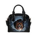 American Akita Ripped Denim Print Shoulder Handbag