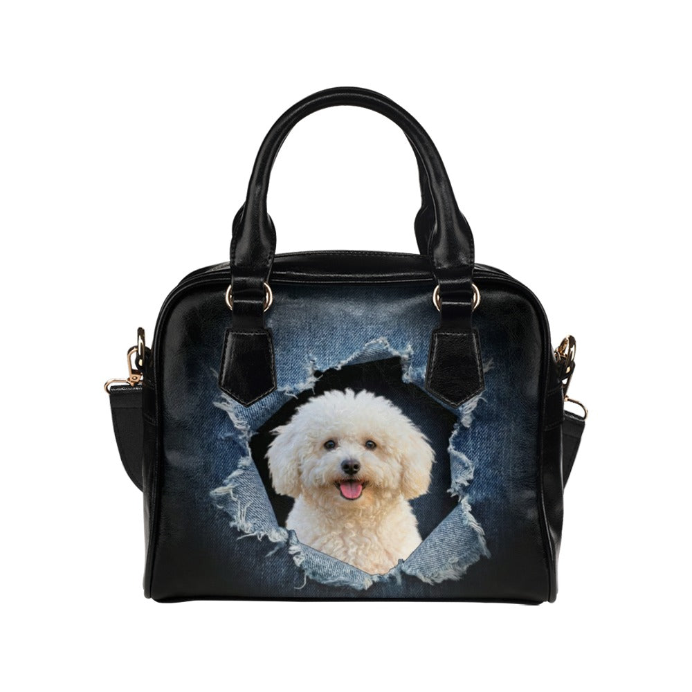 Bolognese Ripped Denim Print Shoulder Handbag