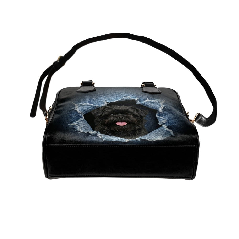 Affenpinscher Ripped Denim Print Shoulder Handbag