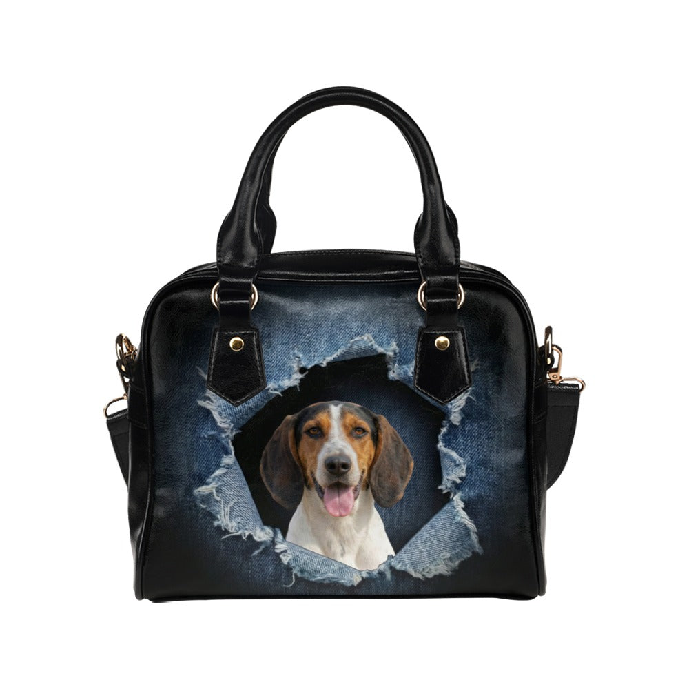 Artois Hound Ripped Denim Print Shoulder Handbag