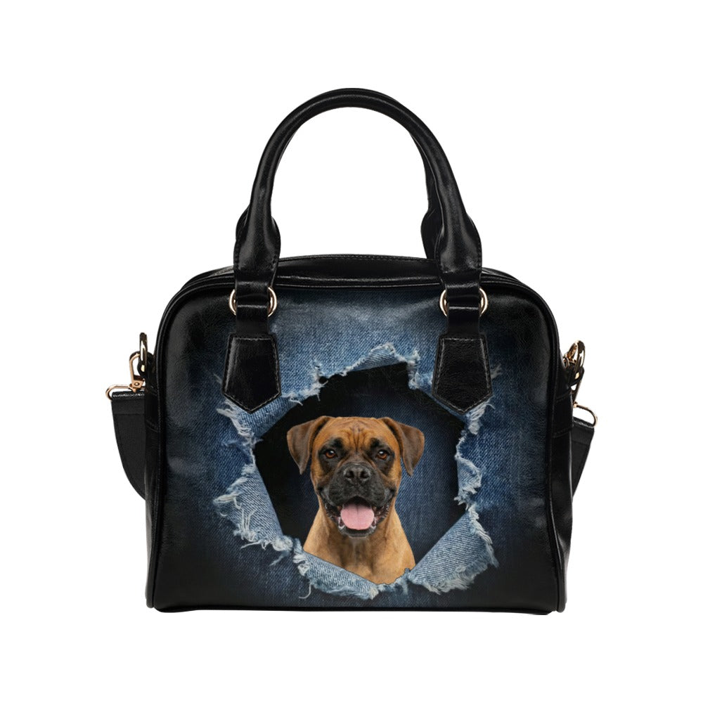 Boxer Ripped Denim Print Shoulder Handbag