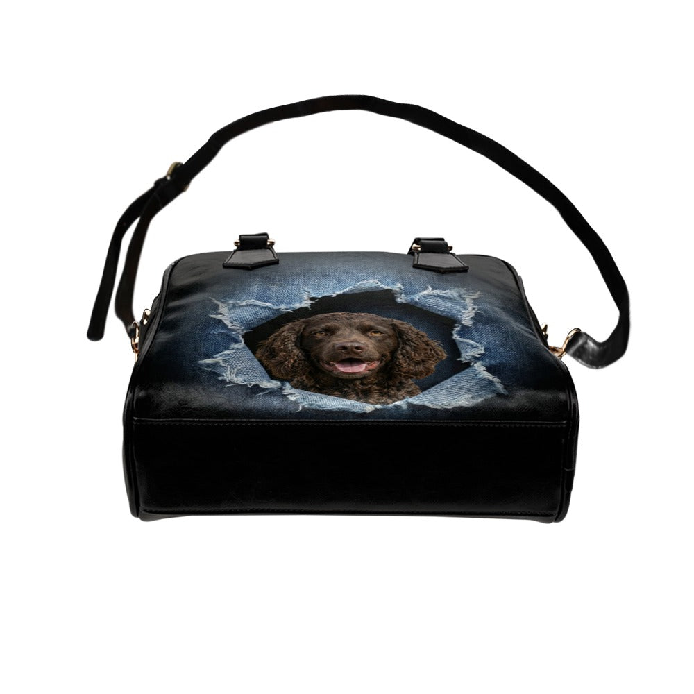 American Water Spaniel Ripped Denim Print Shoulder Handbag