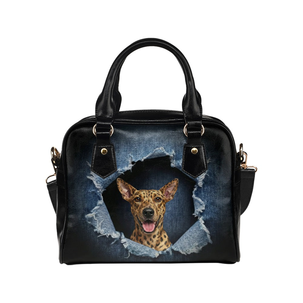 American Leopard Hound Ripped Denim Print Shoulder Handbag