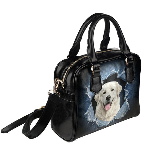 Aidi (Atlas Mountain Dog) Ripped Denim Print Shoulder Handbag