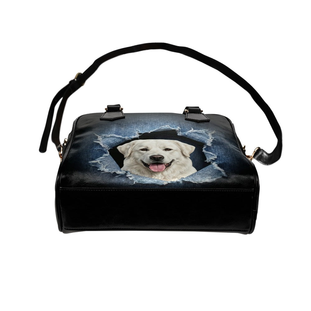 Akbash Ripped Denim Print Shoulder Handbag