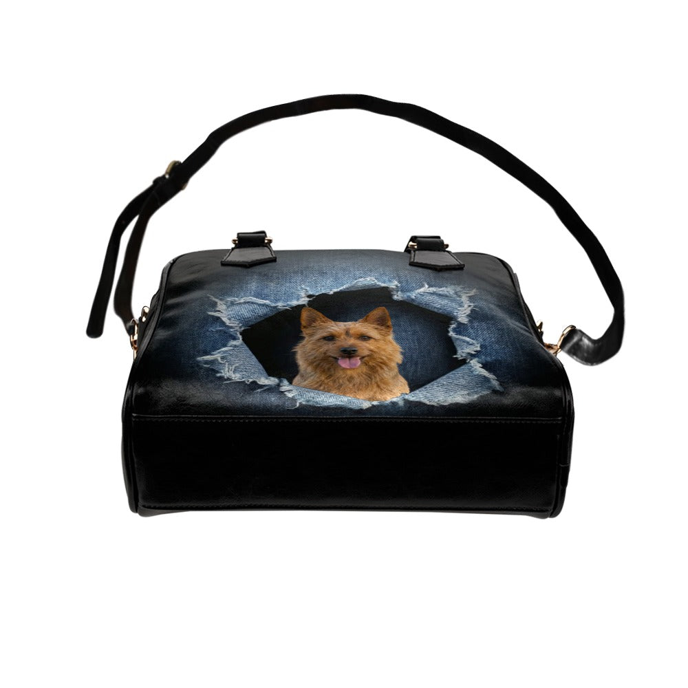 Australian Terrier Ripped Denim Print Shoulder Handbag