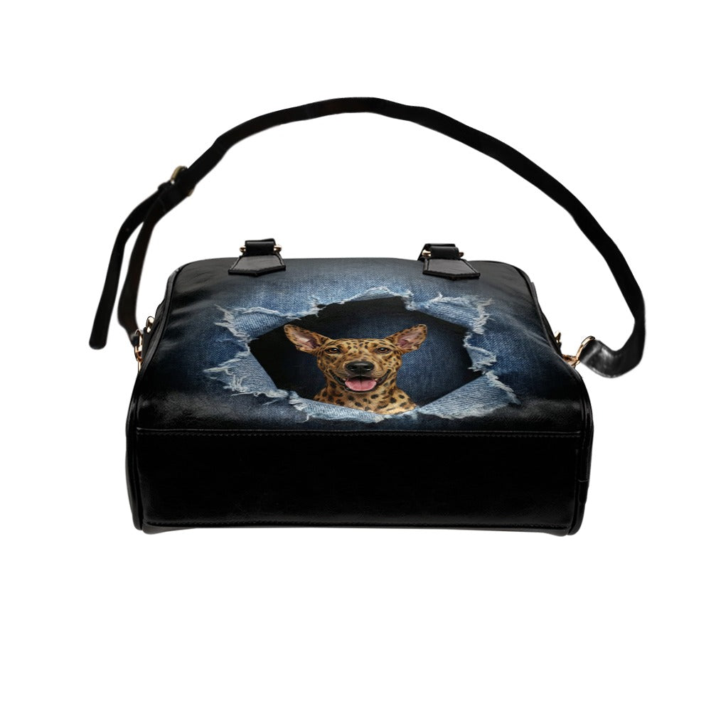 American Leopard Hound Ripped Denim Print Shoulder Handbag