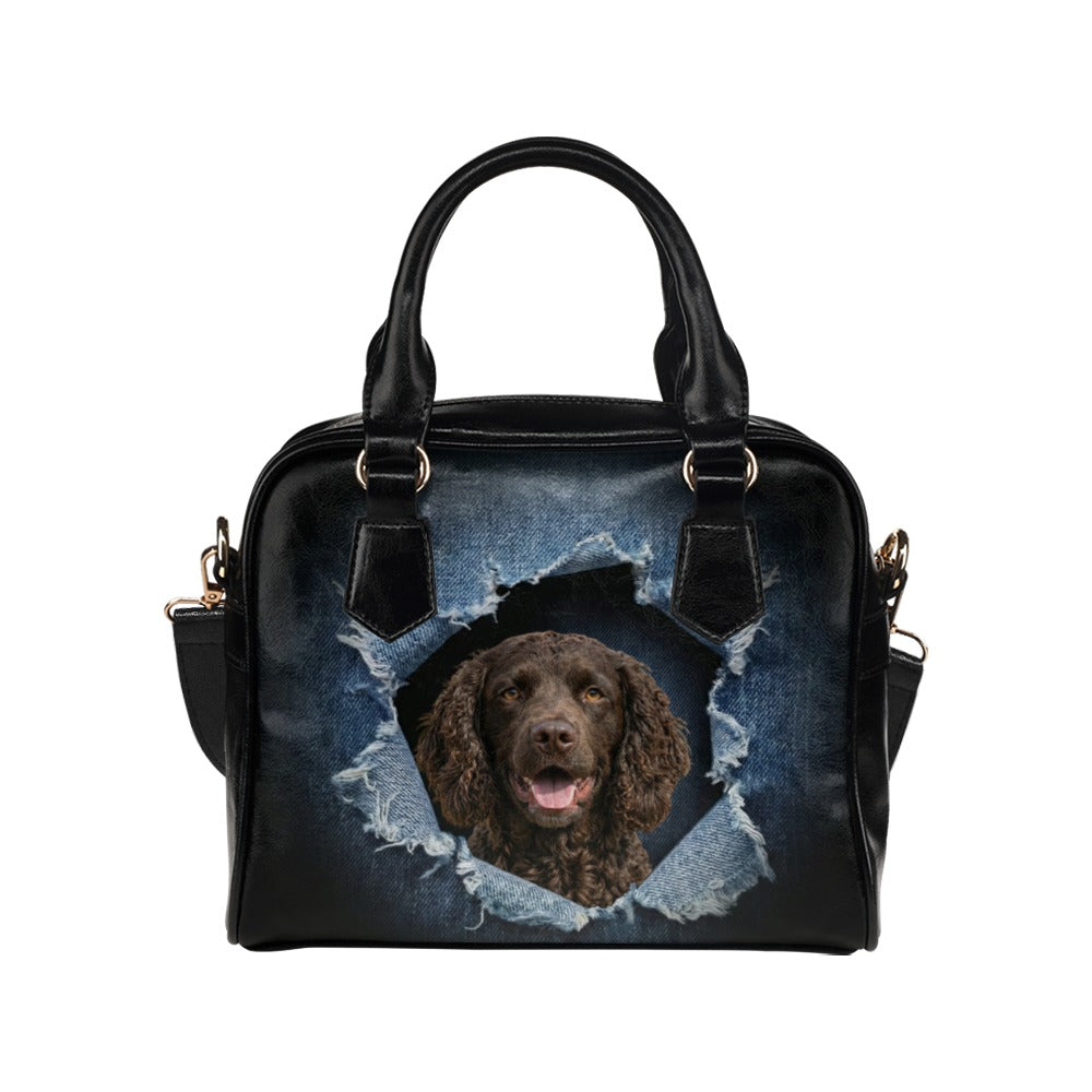 American Water Spaniel Ripped Denim Print Shoulder Handbag