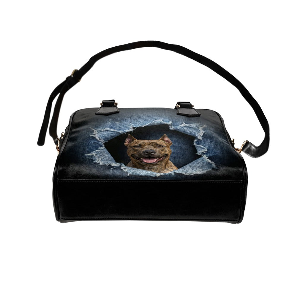 American Pit Bull Terrier Ripped Denim Print Shoulder Handbag
