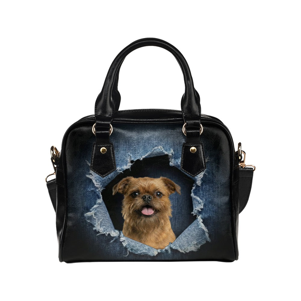 Brussels Griffon Ripped Denim Print Shoulder Handbag