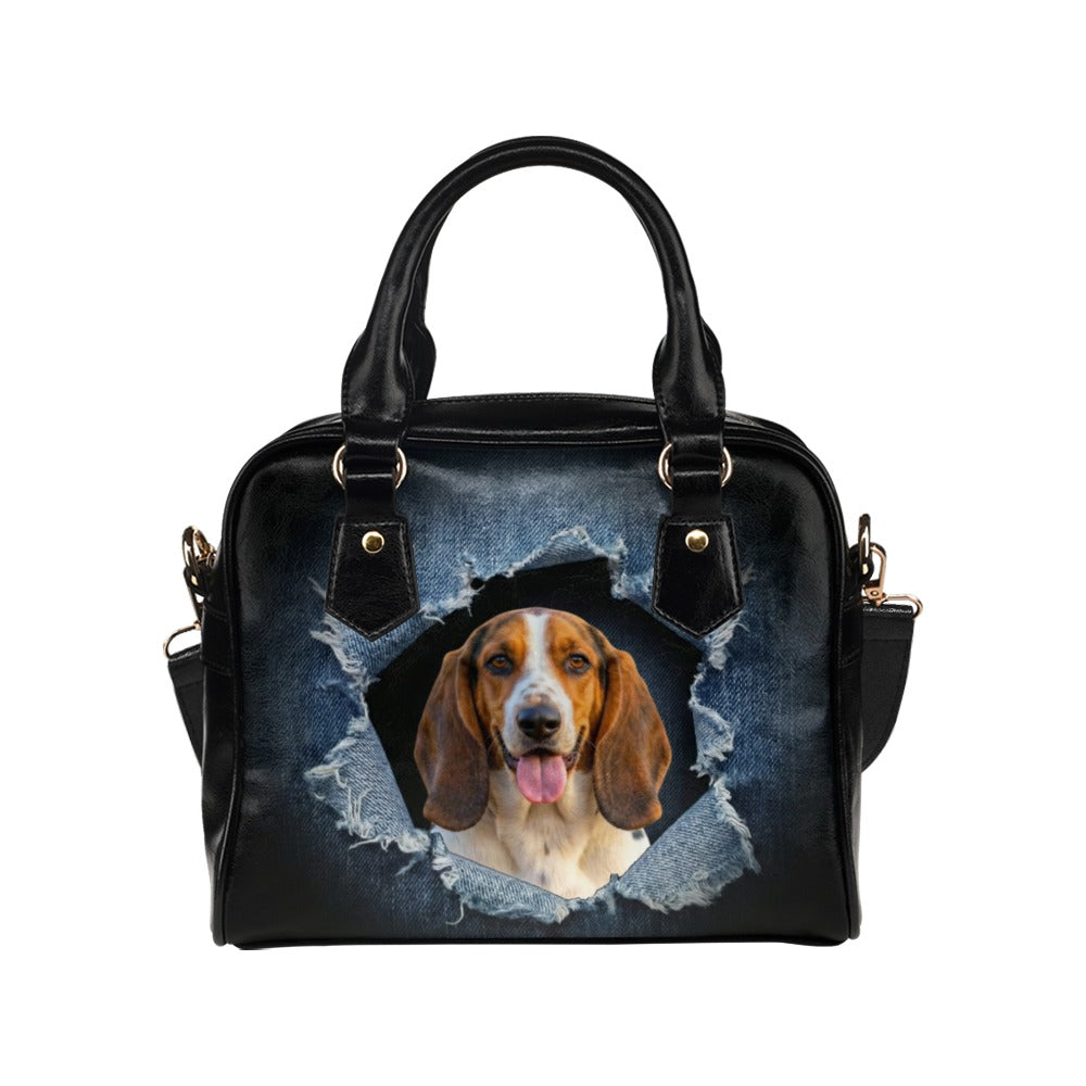 Basset Artesien Normand Ripped Denim Print Shoulder Handbag