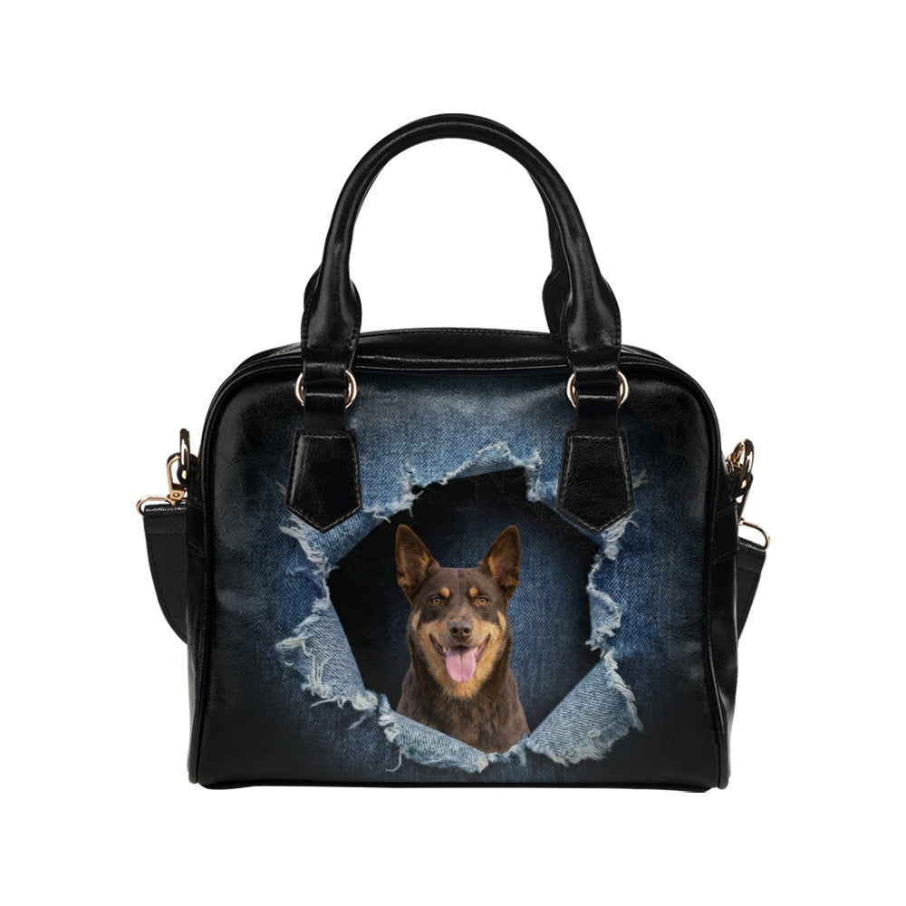Australian Kelpie Ripped Denim Print Shoulder Handbag