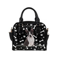 Boston Terrier Dog Zip Paws and Bones Shoulder Handbag