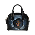 Austrian Black and Tan Hound Ripped Denim Print Shoulder Handbag