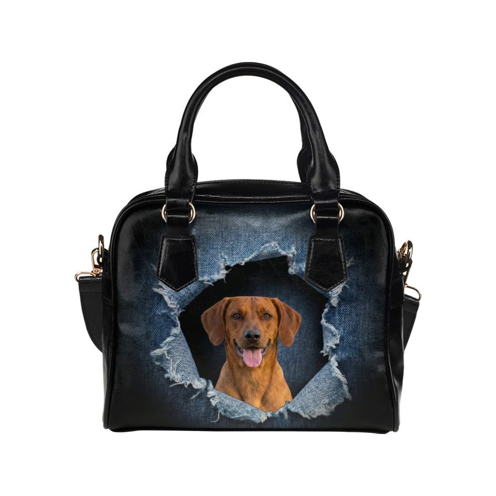 Austrian Pinscher Ripped Denim Print Shoulder Handbag