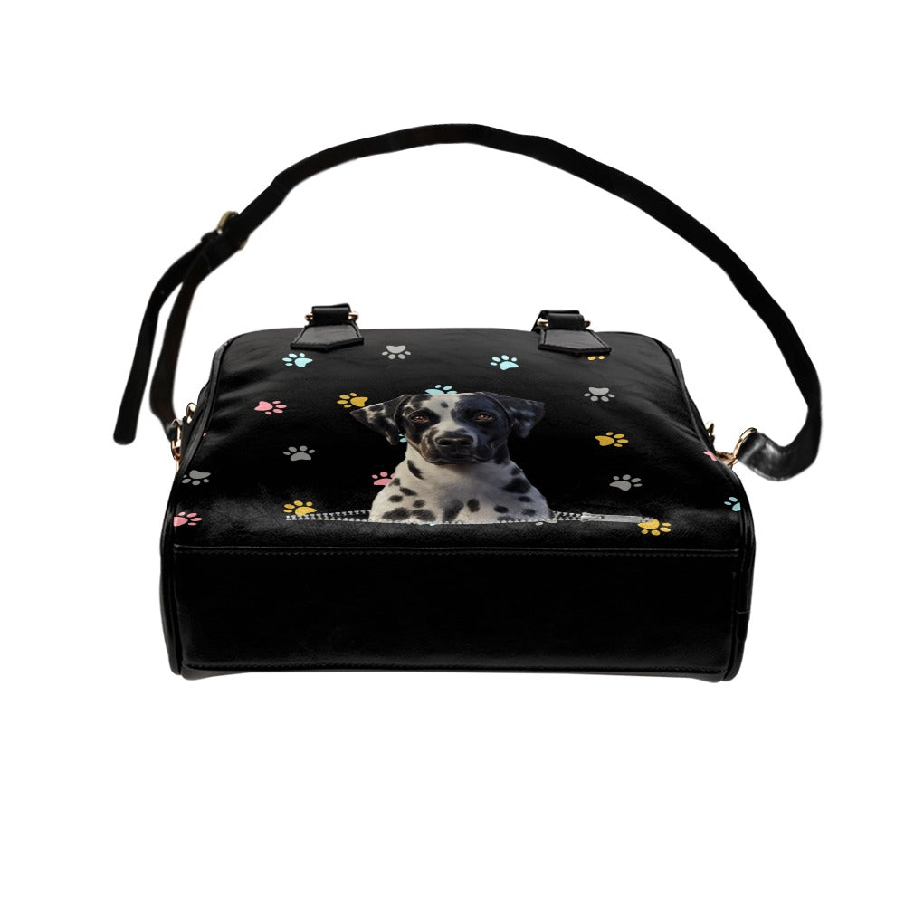 Dalmatian Zip Colorful Paws Shoulder Handbag