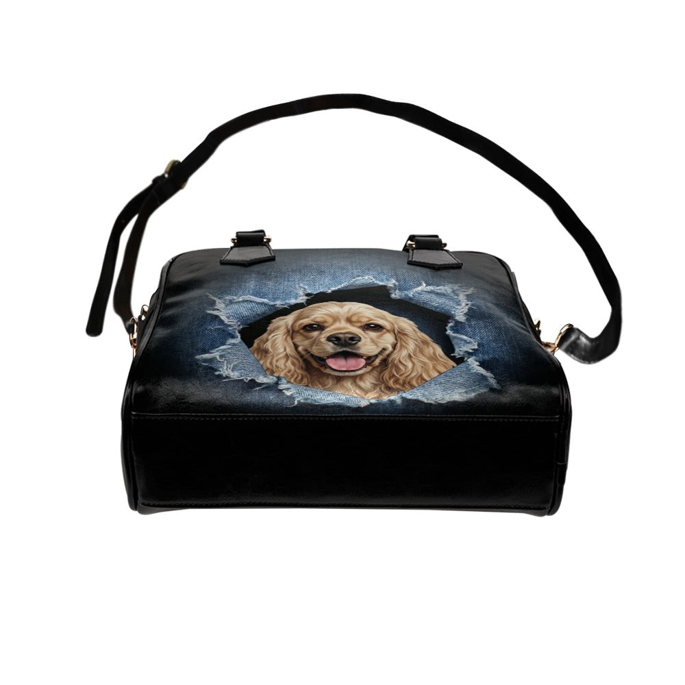 American Cocker Spaniel Ripped Denim Print Shoulder Handbag