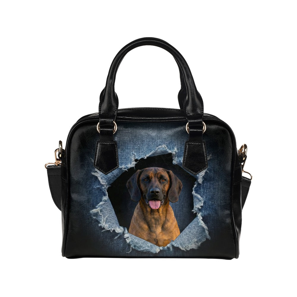 Bavarian Mountain Scent Hound Ripped Denim Print Shoulder Handbag