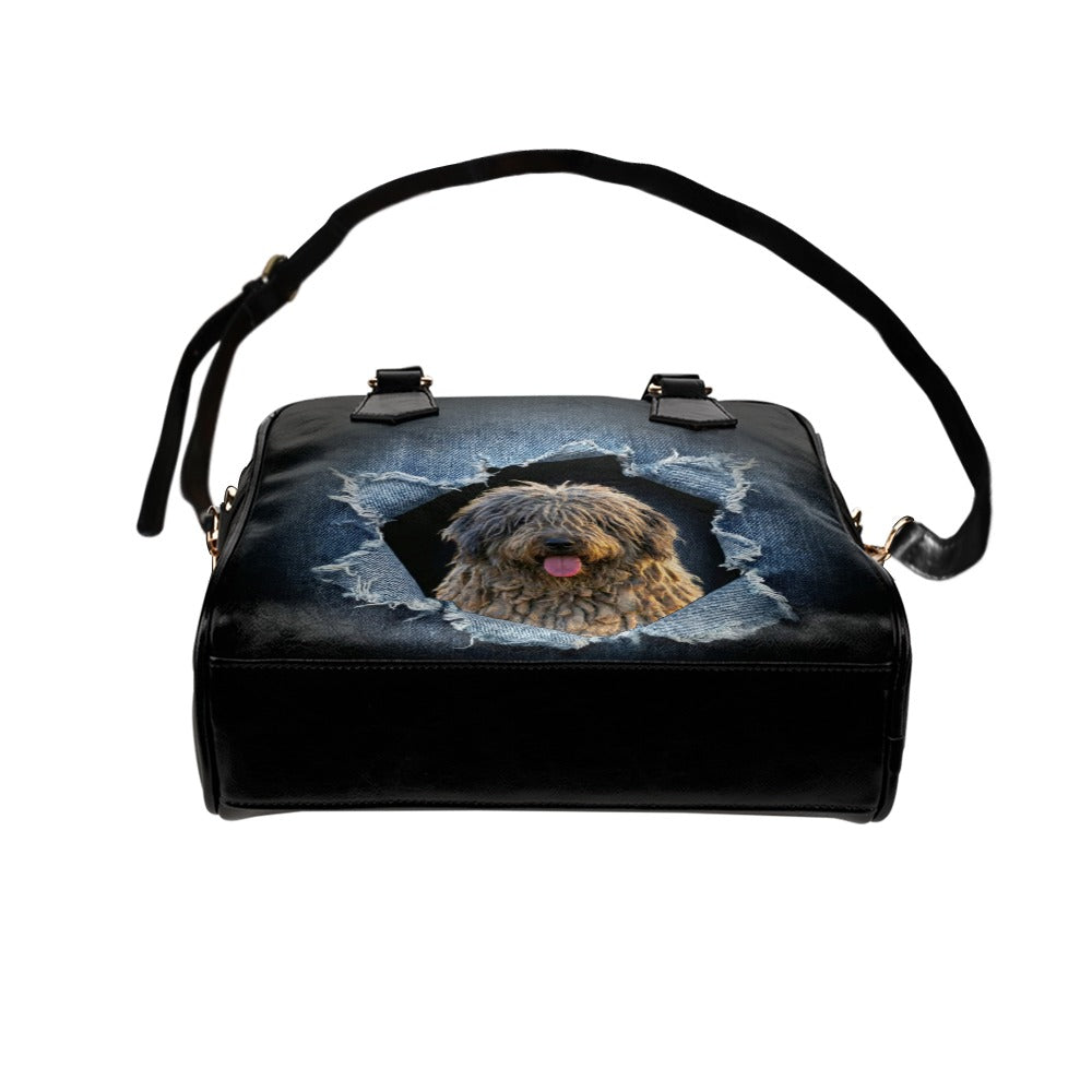 Bergamasco Shepherd Ripped Denim Print Shoulder Handbag