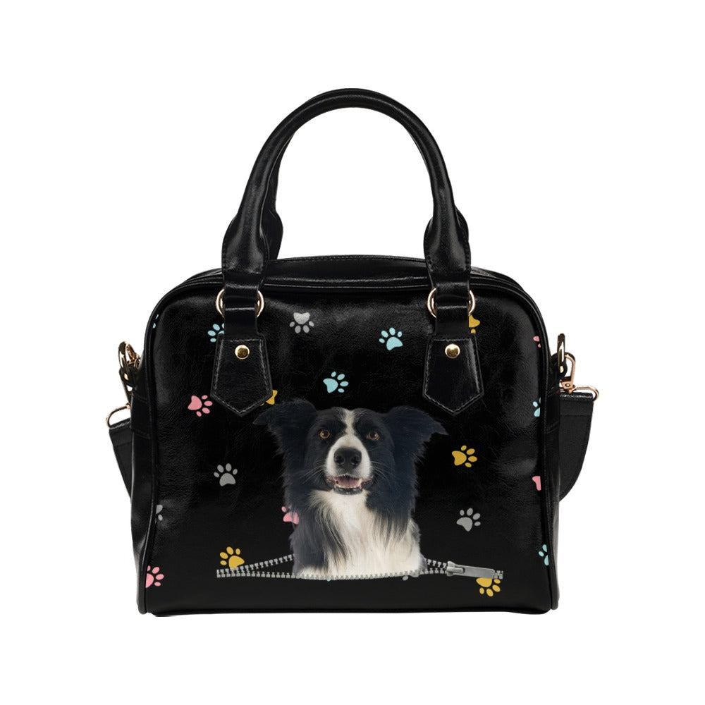 Collie Zip Colorful Paws Shoulder Handbag