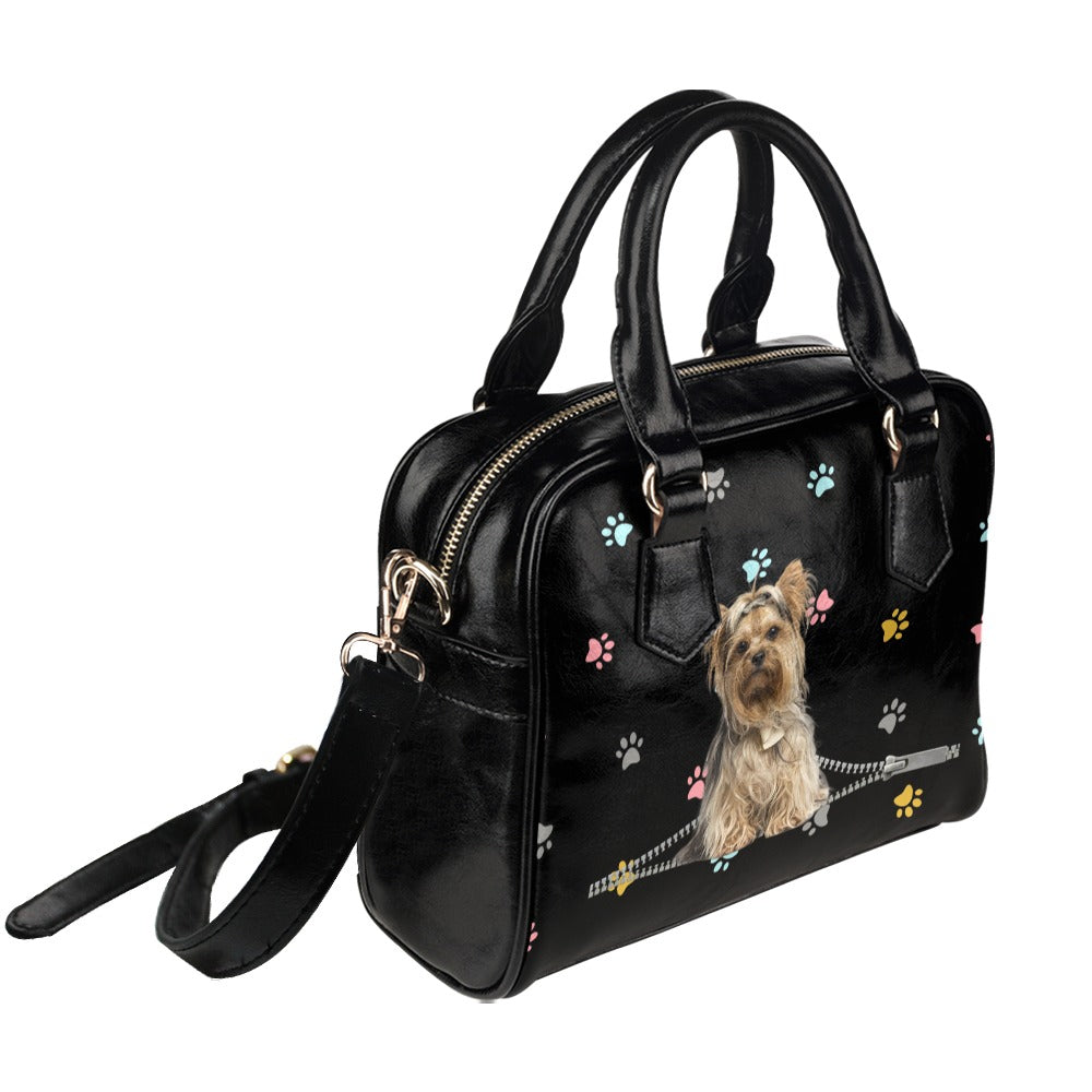 Yorkshire Terrier Zip Colorful Paws Shoulder Handbag