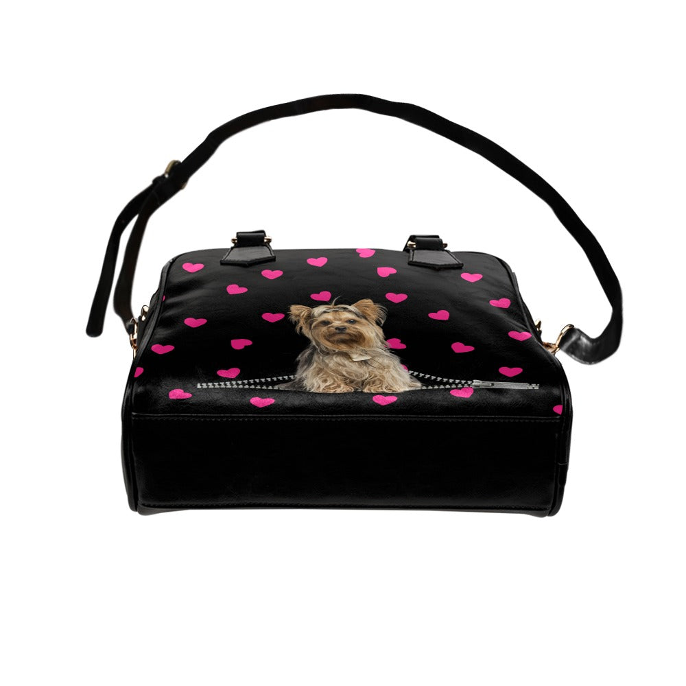 Yorkshire Terrier Zip Hearts Shoulder Handbag