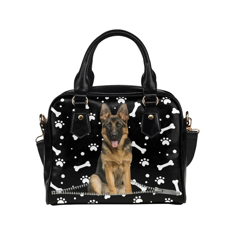 German Shepherd Zip Paws and Bones Shoulder Handbag