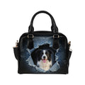 Border Collie Ripped Denim Print Shoulder Handbag
