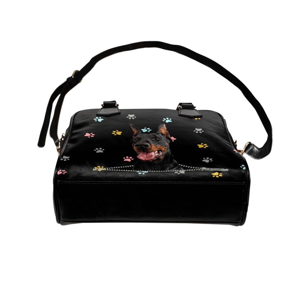 Doberman Pinscher Zip Colorful Paws Shoulder Handbag